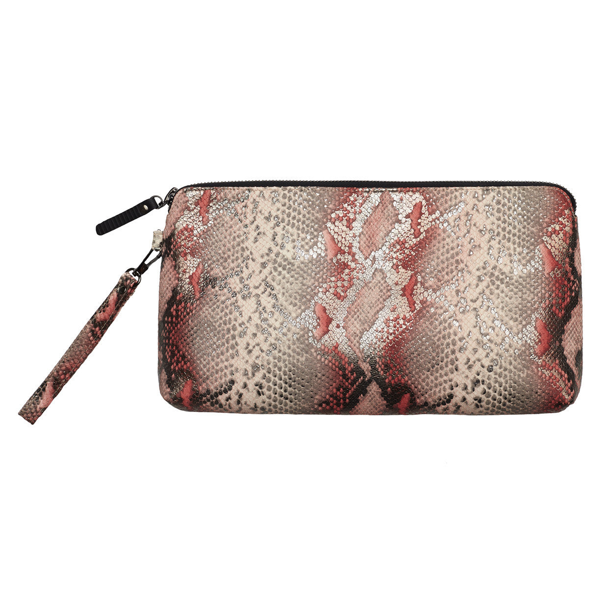 Ellen Clutch Pink Snake Print Leather