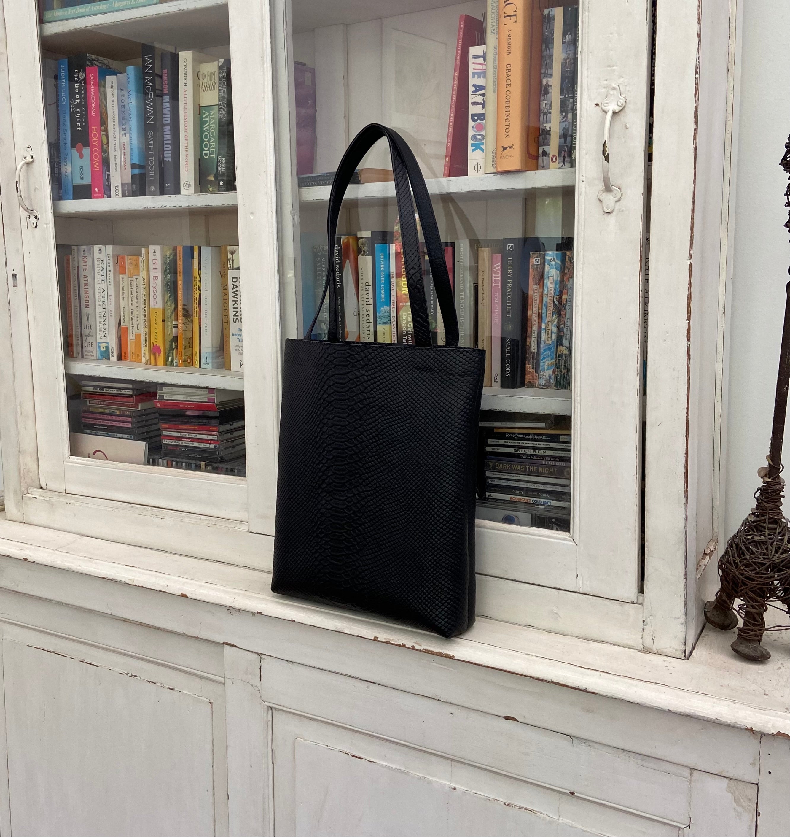 Amelia Tote black snake emboss leather