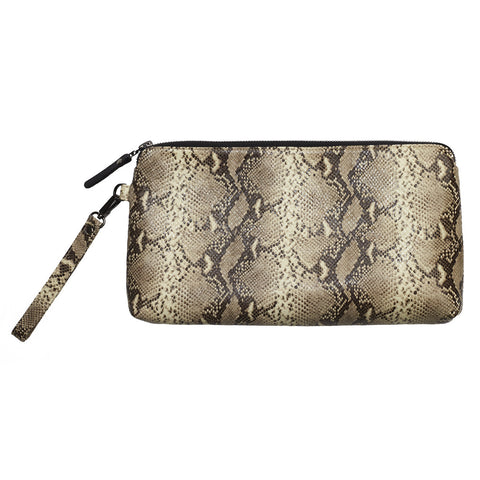 Ellen clutch - Snake print leather brown/cream