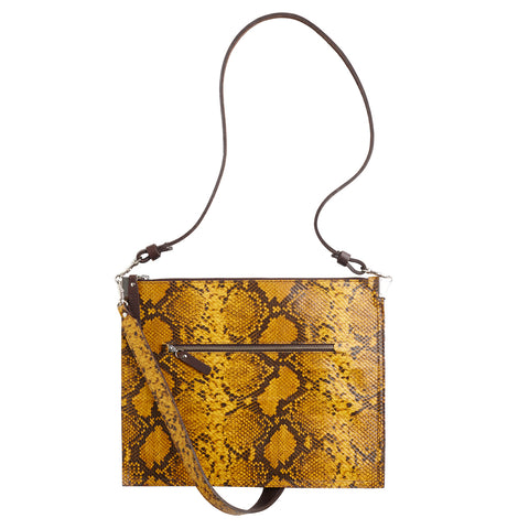 Annette Pouch Mustard snake emboss leather