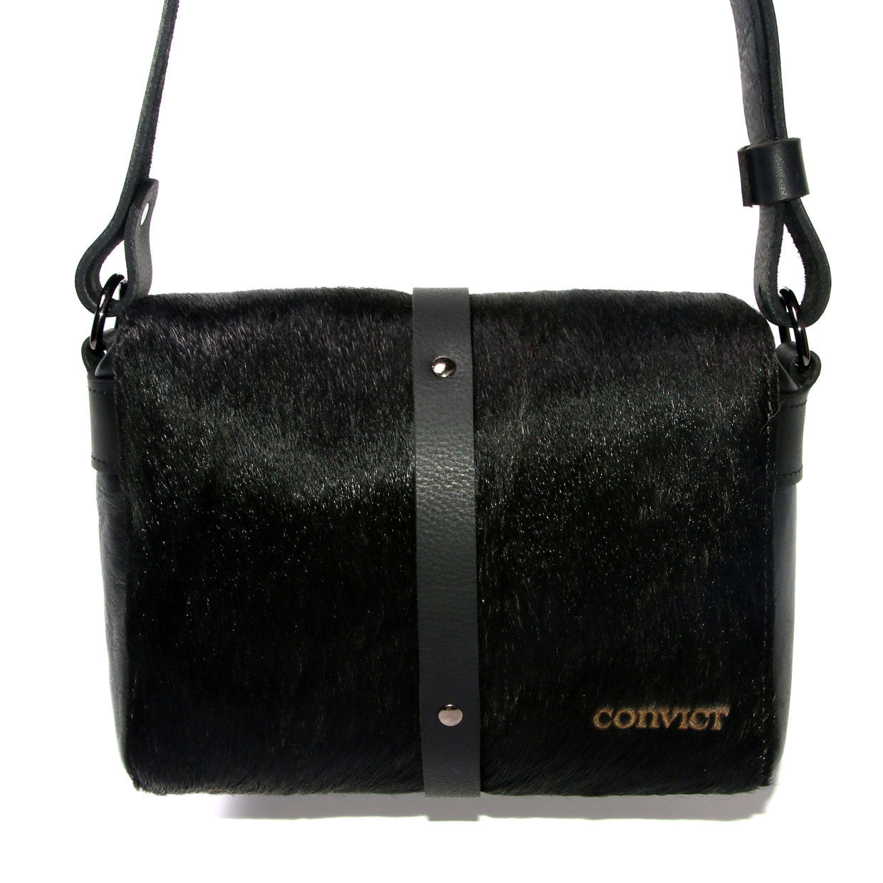 Sophia Box Satchel Back - Black cowhide detail