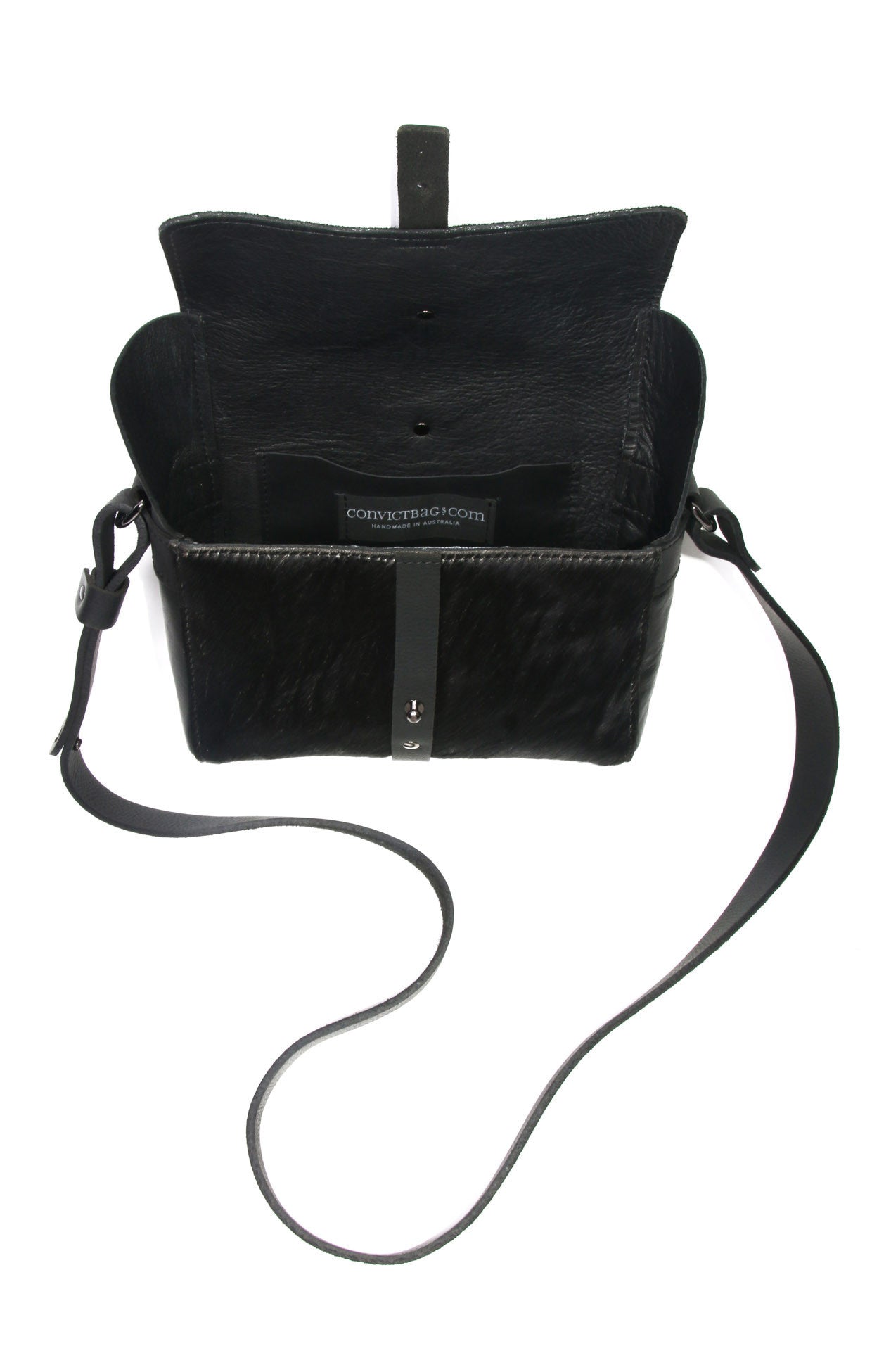 Sophia Boxy Bag - Black cowhide leather - open